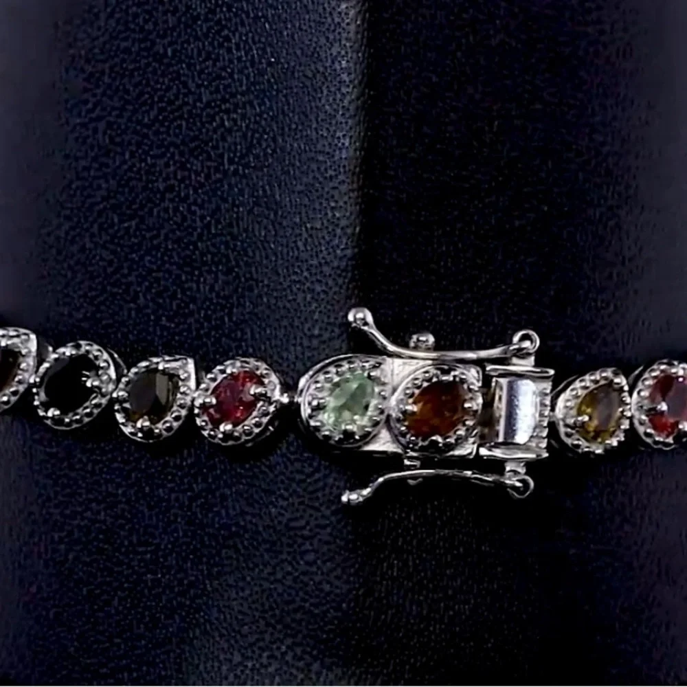Multi-Tourmaline 8.6ctw Floral Sterling Silver Bracelet